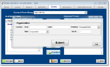 Adam Systems eContracting Integration Screen Shot