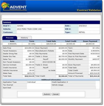 Advent eContracting Integration Screen Shot