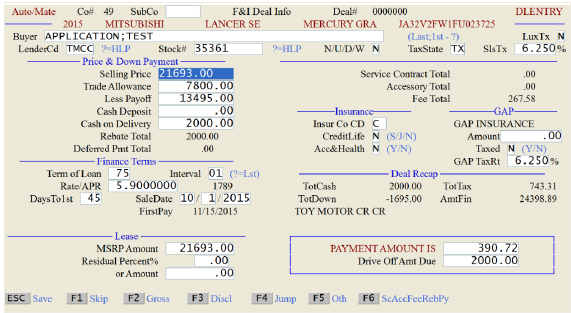 AutoMate eContracting Integration Screen Shot