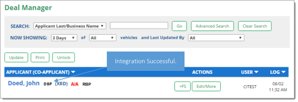 DDS Integration Screen Shot