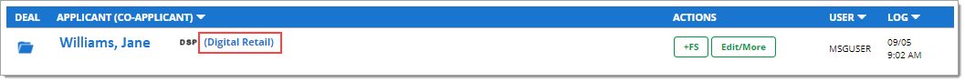 An applicant row with “(Digital Retail)” highlighted by a box.