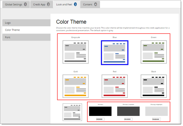 The Color Theme page of the Look and Feel tab.