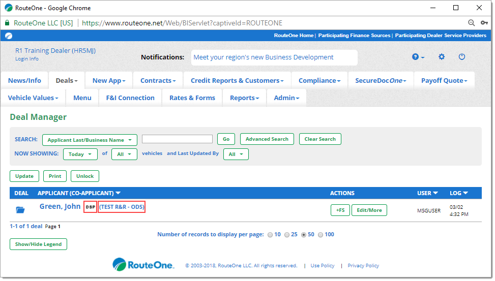 The Deal Manager page with boxes highlighting the ‘DSP’ icon and the source of the DSP import.