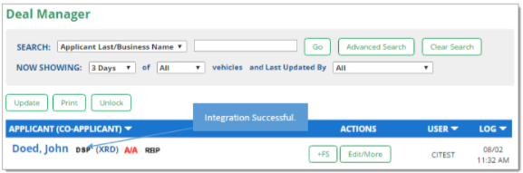 DealerCRM Integration Screen Shot
