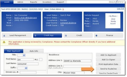DealerCentric Integration Screen Shot