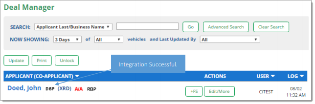 DealerCentric Integration Screen Shot