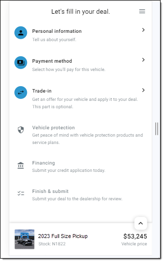 Image showing all the sections in the customer dashboard for the Fusion process