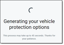 Screen showing message about generating vehicle protection options. 