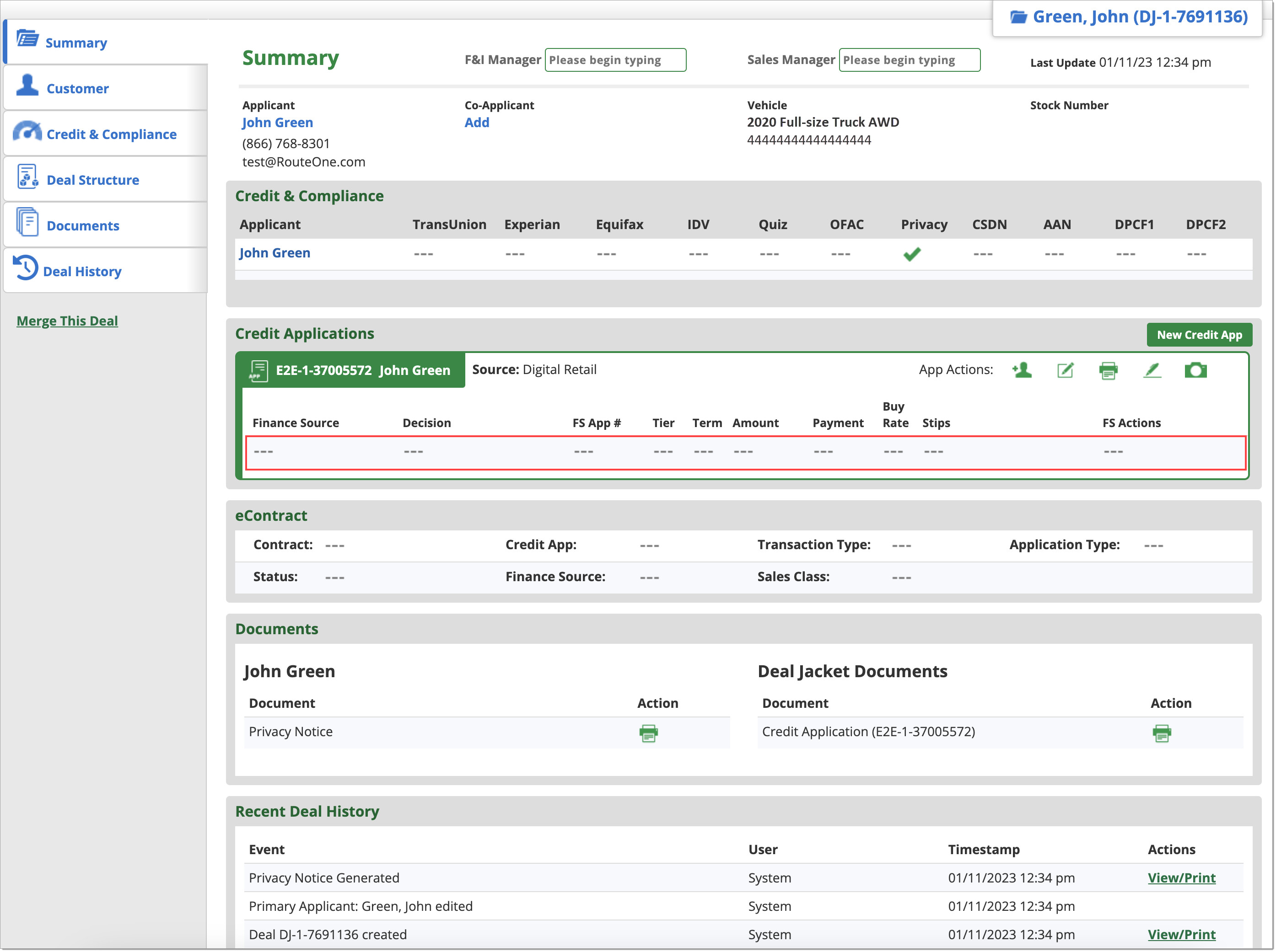 Box showing credit application information is not complete. 