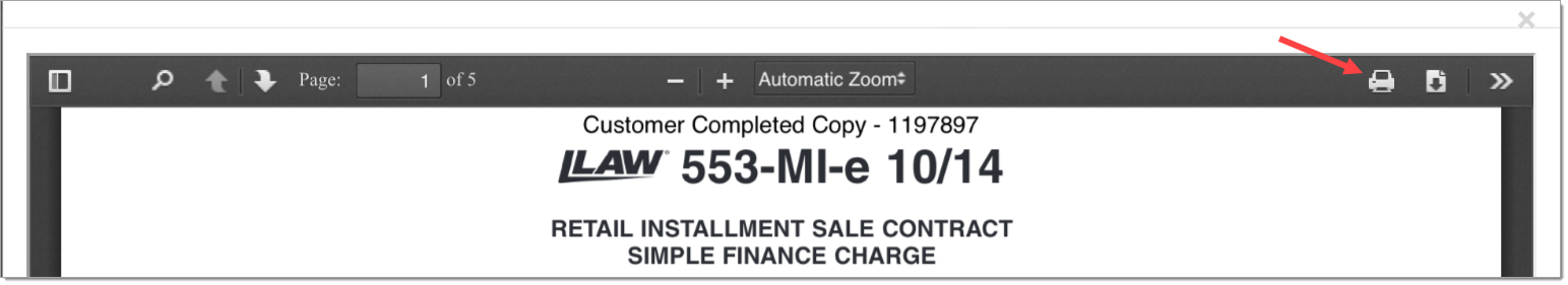 The top of a PDF of the example contract, with an arrow pointing to the ‘Print’ icon.