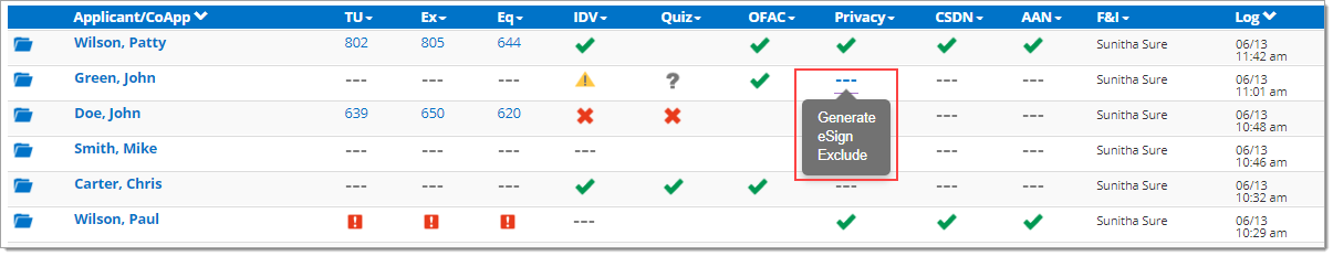 Box around one of the clickable icons, ‘- - -,‘ showing the actions you can take for that icon. 