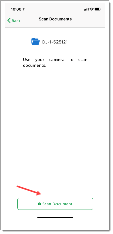 A mobile screenshot of the ‘Scan Documents’ page with an arrow pointing to the ‘Scan Document’ button.