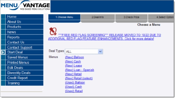 MenuVantage Integration Screen Shot