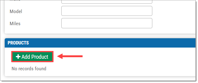 A zoomed-in view of the bottom left of the New Warehouse Deal page with a box highlighting and arrow pointing to the ‘+Add Product’ button.