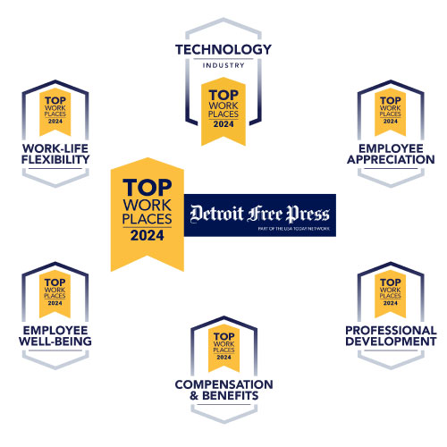 RouteOne Top Workplaces Awards Top Work Places Award Badges from Detroit Free Press