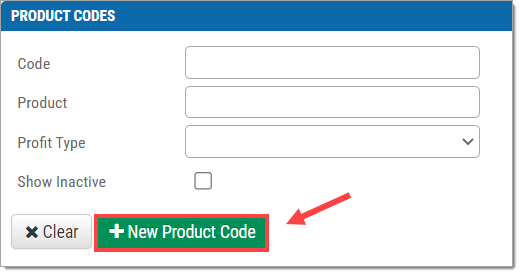 The Product Codes page with a box highlighting the ‘+New Product Code’ button and an arrow pointing towards it.