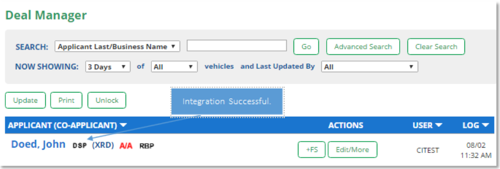 Reynolds & Reynolds POWER Integration Screen Shot