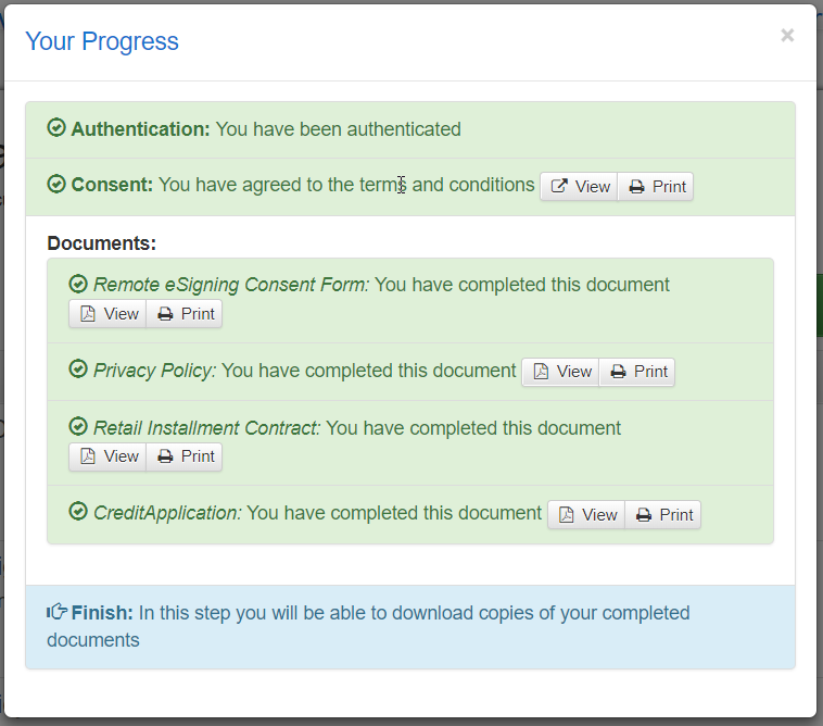 ‘Your Progress’ indicates progress of documents