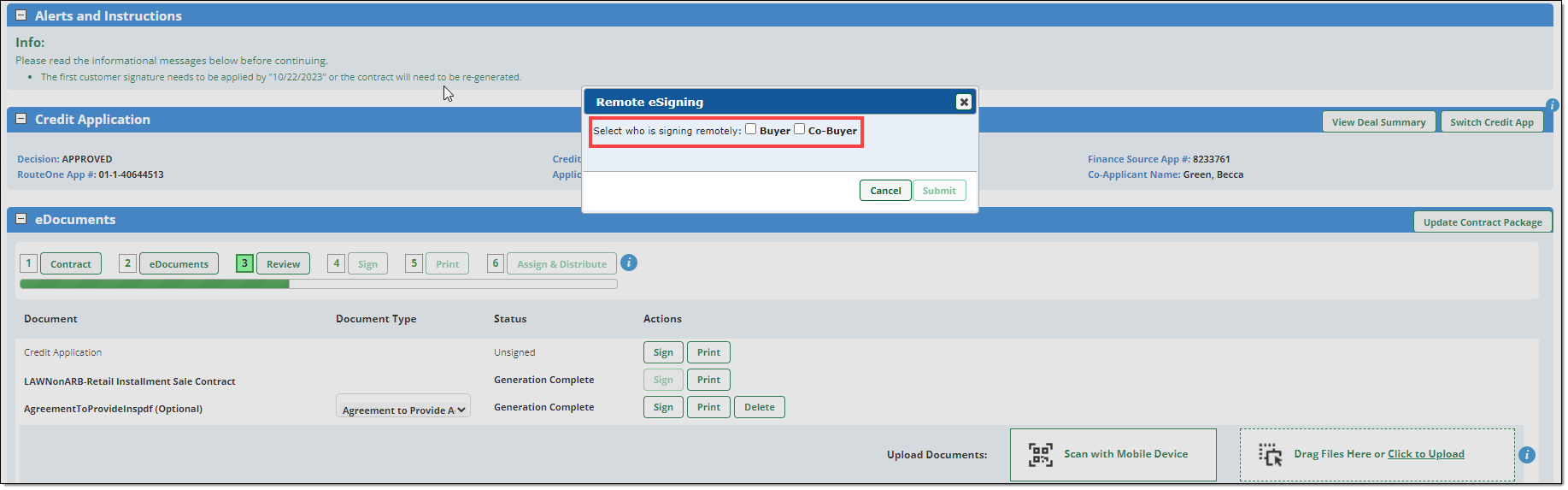 Box around selectable buyer and co-buyer options. 