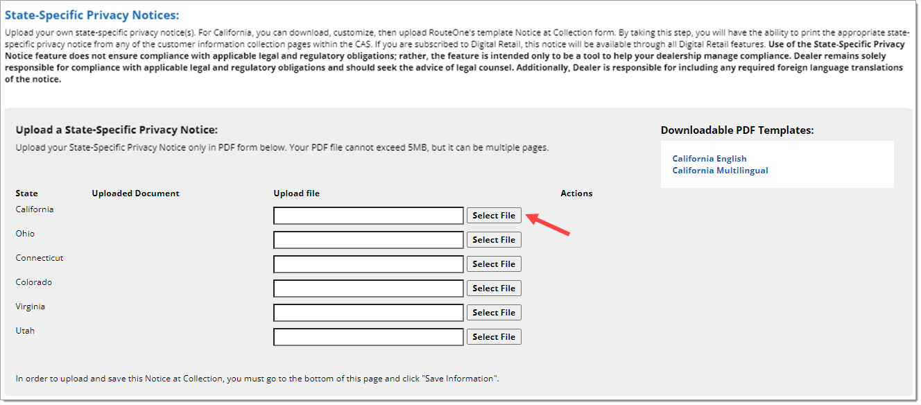 Arrow pointing to ‘Select File’ button. 