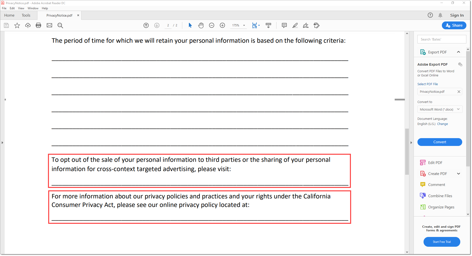 Boxes around additional dealership details to input into the template. 