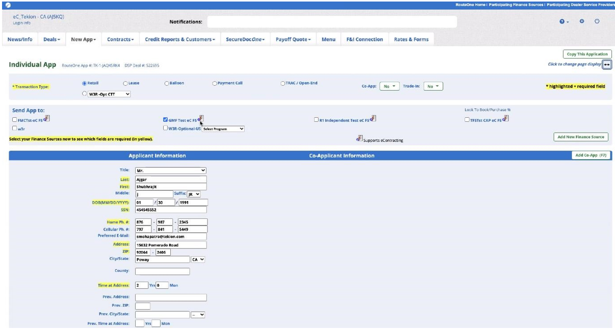 Tekion User Guide List of Lenders Screen Shot