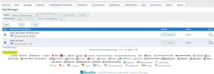 Tekion User Guide showing location of RouteOne icons