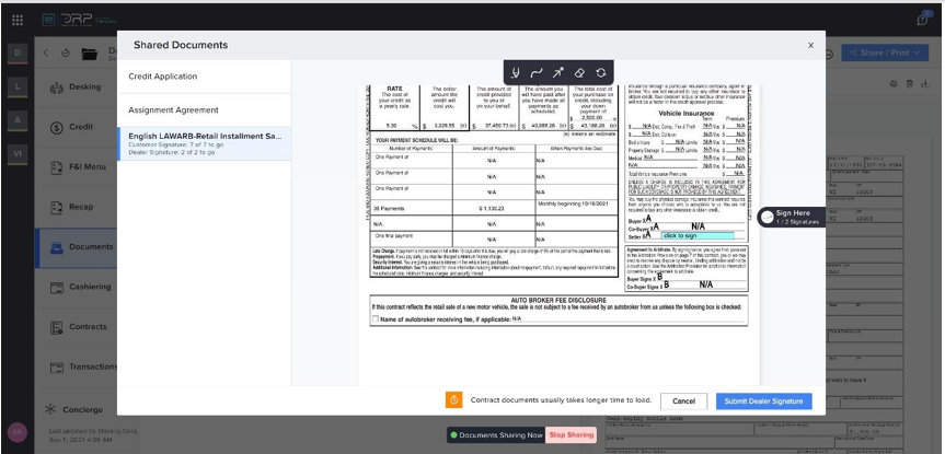 Tekion documents signed by dealer and sent to RouteOne