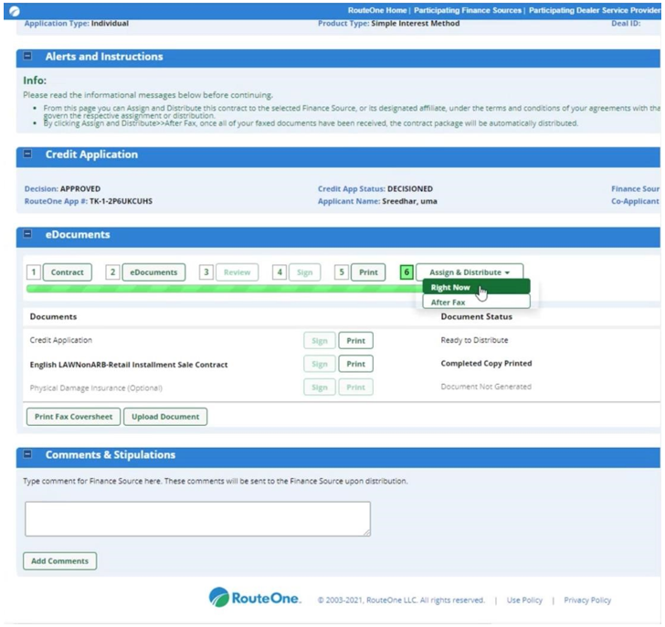 Contract Package indicating Assign & Distribute 'Right Now' button