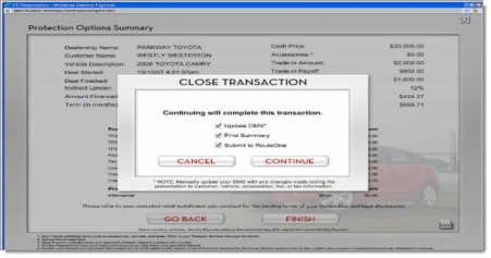 Toyota Financial Services Integration Screen Shot