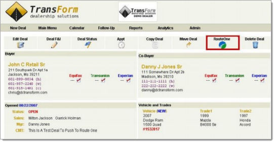 TransForm Dealership Solutions Integration Screen Shot