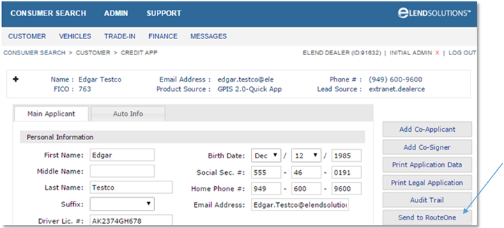 eLEND Integration Screen Shot