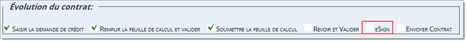 L’évolution du contrat avec boîte mettant en valeur l’étape « eSign ».